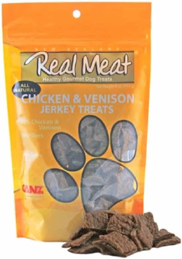 The Real Meat Company 828005 Dog Jerky Chicken/Venison Treat, 4-Ounce