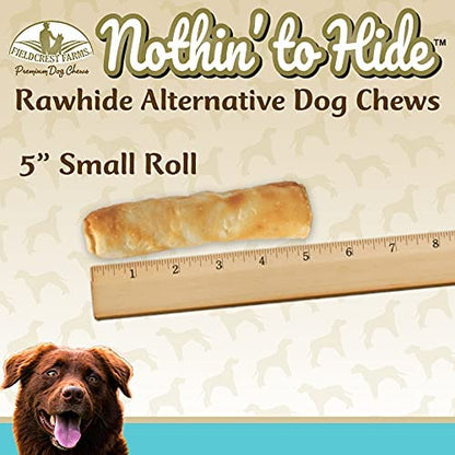 Nothing to Hide Natural Rawhide Alternative 5'' Rolls for Dogs - 3 Pack (6 Chews) Premium Grade Easily Digestible Chews - Great for Dental Health by Fieldcrest Farms