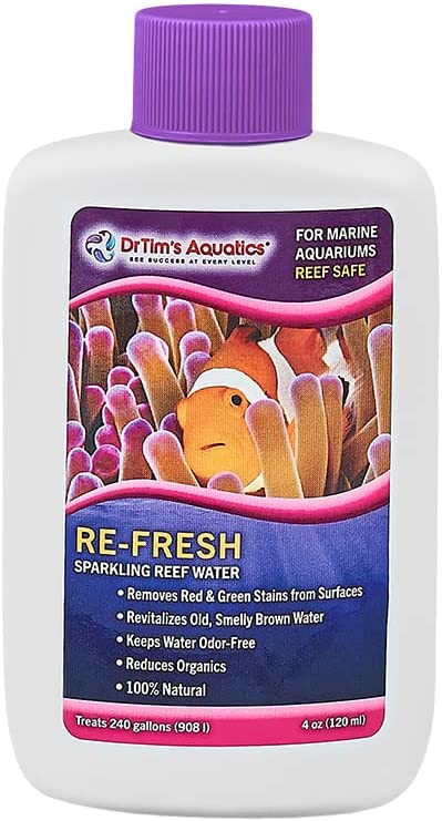 DrTim’s Aquatics Re-Fresh for Reef Aquariums – 100% Natural Fish Tank Sanitizer & Revitalizer Conditioner Solution for Fresh, Crystal-Clear, Sparkling Water - Size 4 oz - Treats 240 gal