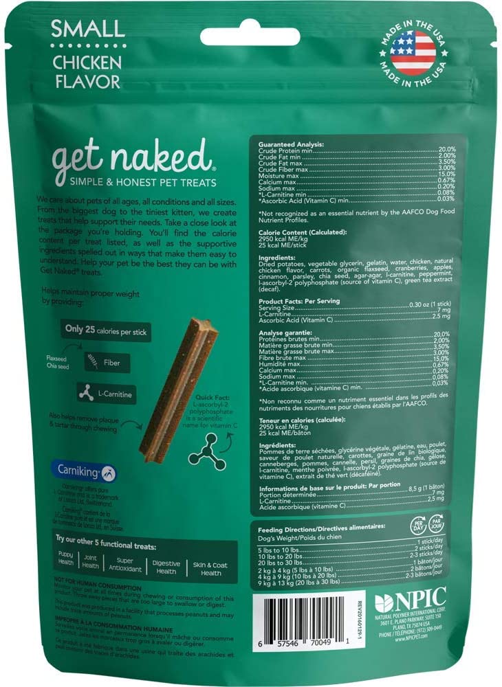 Get Naked Grain Free 1 Pouch 6.2 Oz Weight Management Dental Chew Sticks, Small