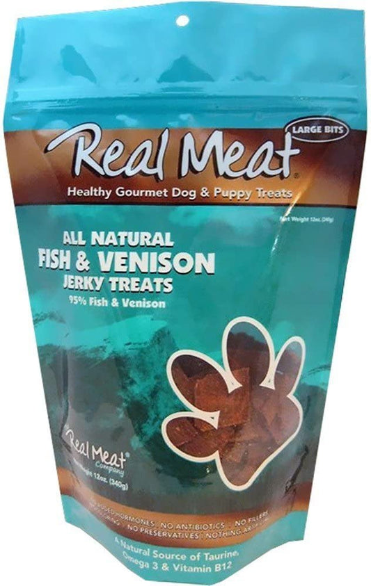 The Real Meat Company 828007 Dog Jerky Fish/Venison Treat, 12-Ounce