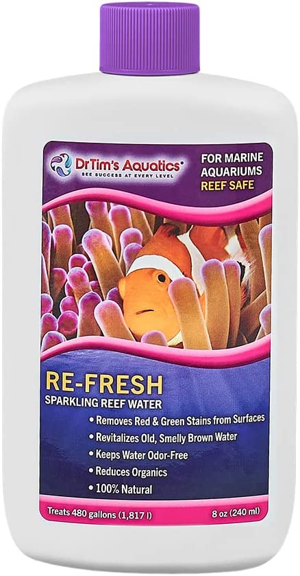 DrTim’s Aquatics Re-Fresh for Reef Aquariums – 100% Natural Fish Tank Sanitizer & Revitalizer Conditioner Solution for Fresh, Crystal-Clear, Sparkling Water - Size 4 oz - Treats 240 gal