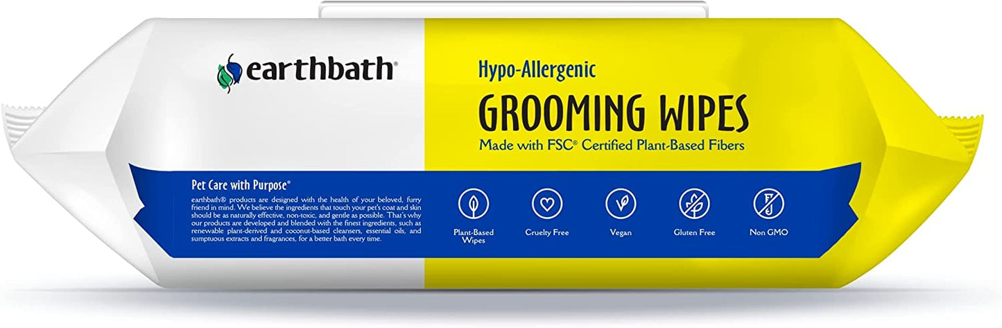 earthbath Hypo-Allergenic Grooming Wipes - Fragrance Free Aloe Vera, Vitamin E, Gentle on Sensitive Skin, Good for Dogs & Cats - Handily Clean Your Pets' Dirty Paws & Undercoat - 100 Count, Pack of 2
