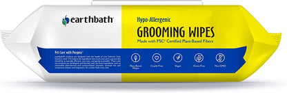 earthbath Hypo-Allergenic Grooming Wipes - Fragrance Free Aloe Vera, Vitamin E, Gentle on Sensitive Skin, Good for Dogs & Cats - Handily Clean Your Pets' Dirty Paws & Undercoat - 100 Count, Pack of 2