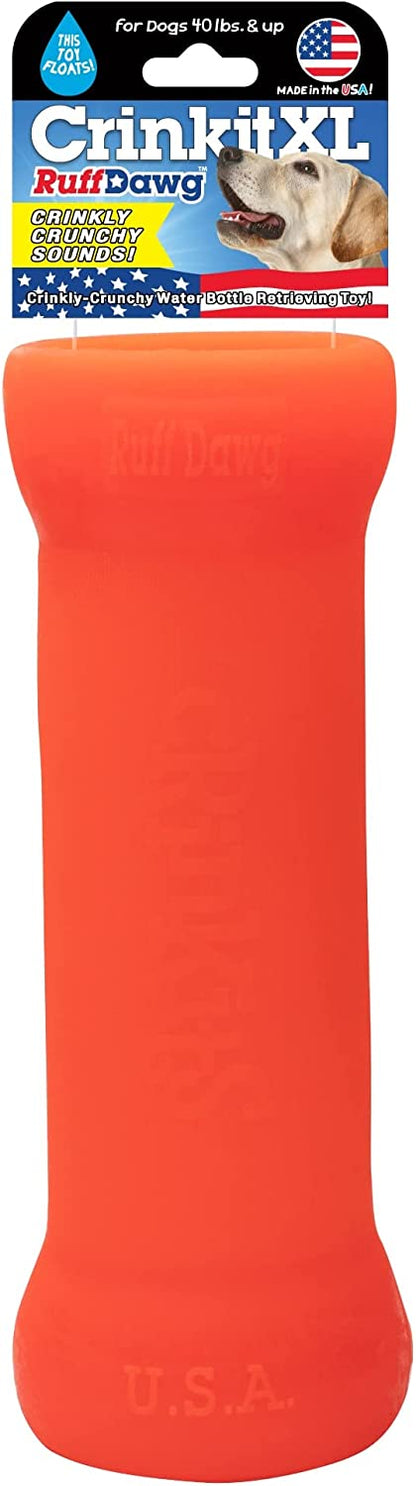 Ruff Dawg Crinkit XL - Throw and Retrieve Water Bottle Dog Toy, Solid Rubber, Includes Water Bottle, Floats, Recyclable, Made in The USA, 9.5in, Dogs Over 40 lbs
