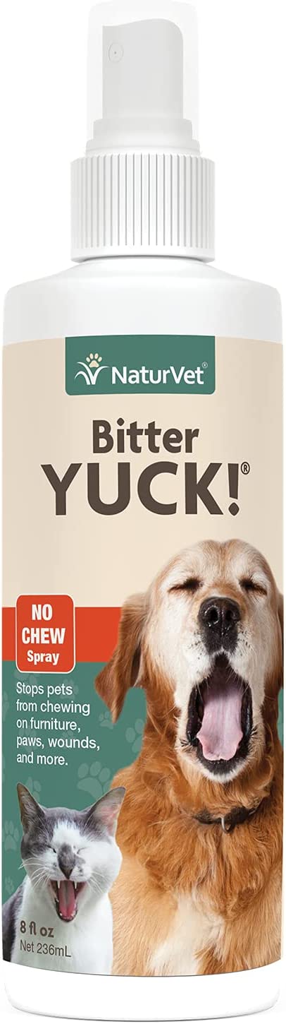 NaturVet – Bitter Yuck - No Chew Spray – Deters Pets from Chewing on Furniture, Paws, Wounds & More – Water Based Formula Does Not Sting or Stain – for Cats & Dogs