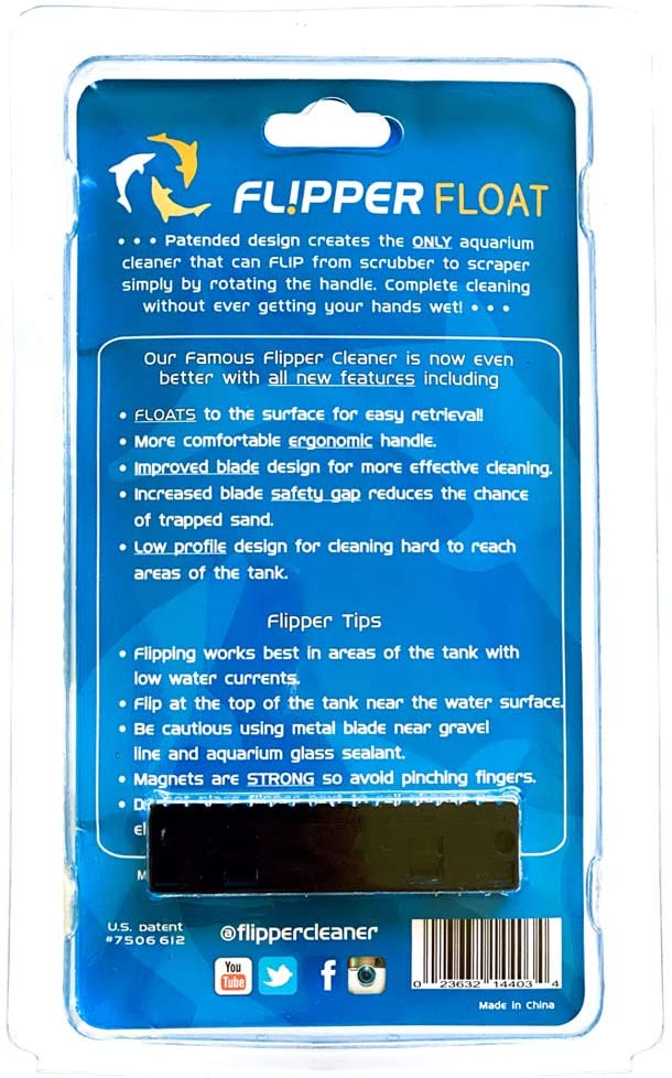 FL!PPER Flipper Cleaner Float - 2-in-1 Floating Magnetic Aquarium Glass Cleaner - Fish Tank Cleaner - Scrubber & Scraper Aquarium Cleaning Tools – Floating Fish Tank Cleaner, Standard