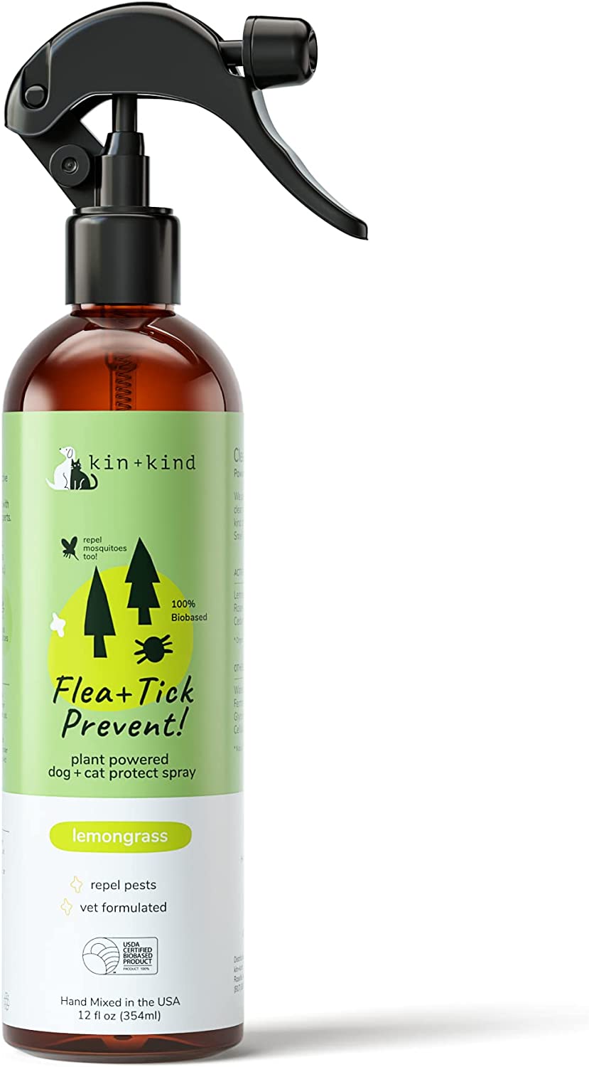 kin+kind Flea and Tick Spray for Dogs (12 fl oz) - Plant Based Repel Spray - Vet Formulated with Organic Coconut and Olive Oil - Made in USA