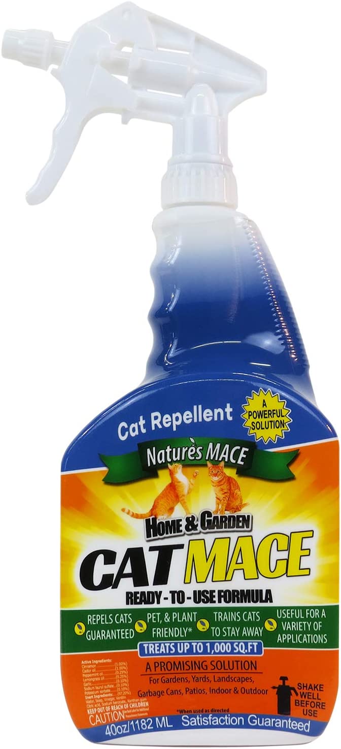 Nature's Mace Cat Repellent 40oz Spray/Treats 1,000 Sq. Ft. / Keep Cats Out of Your Lawn and Garden/Train Your Cat to Stay Out of Bushes/Safe to use Around Children & Plants