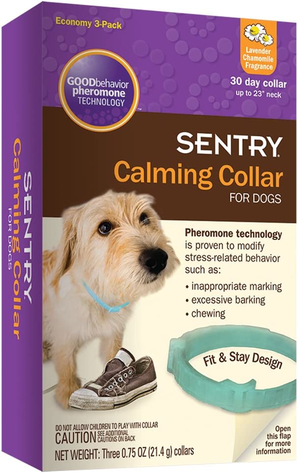 SENTRY Calming Collar for Dogs, Up to 23-Inch Neck, Includes Three Dog Calming Collars, Lavender Chamomile Fragrance