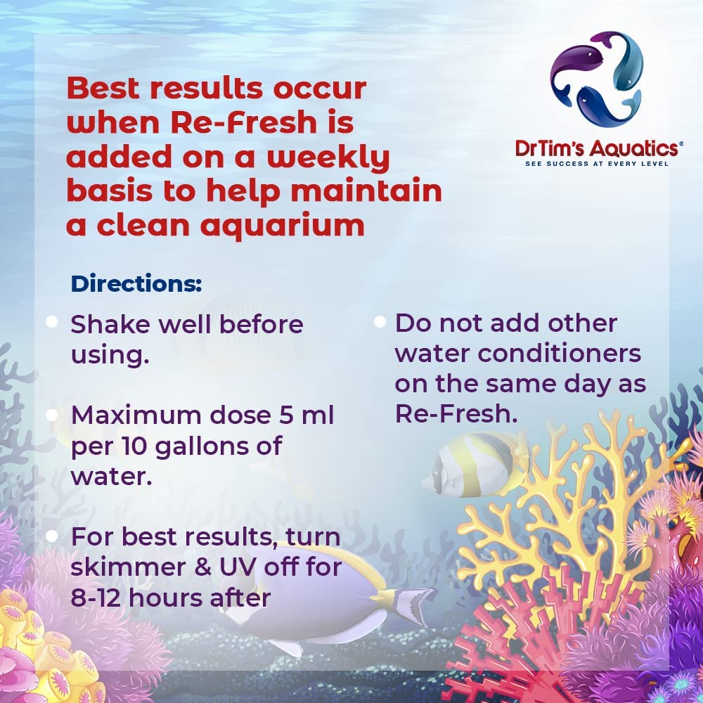 DrTim’s Aquatics Re-Fresh for Reef Aquariums – 100% Natural Fish Tank Sanitizer & Revitalizer Conditioner Solution for Fresh, Crystal-Clear, Sparkling Water - Size 4 oz - Treats 240 gal