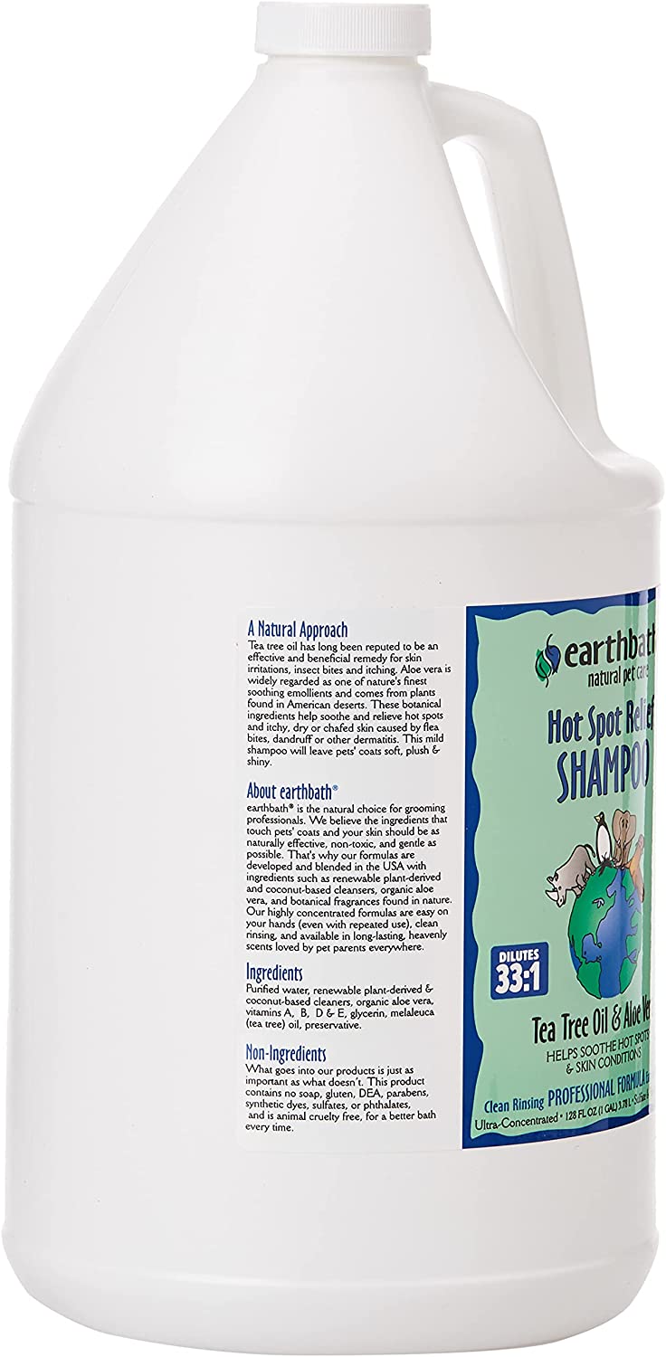 earthbath Hot Spot Relief Pet Shampoo, Tea Tree Oil & Aloe Vera, 128oz – Soothes Hot Spots & Skin Conditions – Made in USA