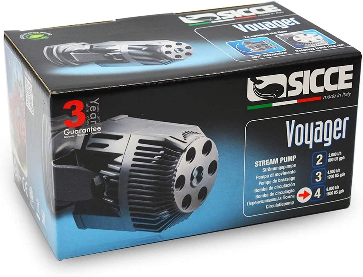 Sicce Voyager Stream Pump - freshwater and saltwater application, for submerged use