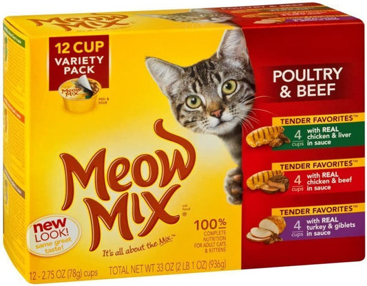 Meow Mix Poultry & Beef Variety Pack Cat Food - 12 Cups