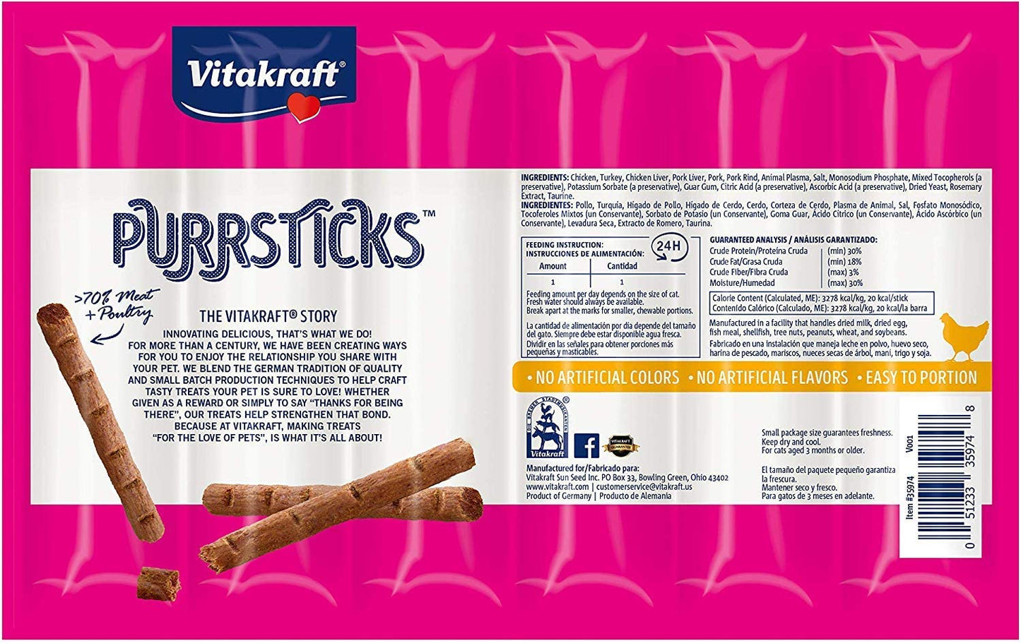 Vitakraft 18 Pack of Chicken Purrsticks Cat Treats