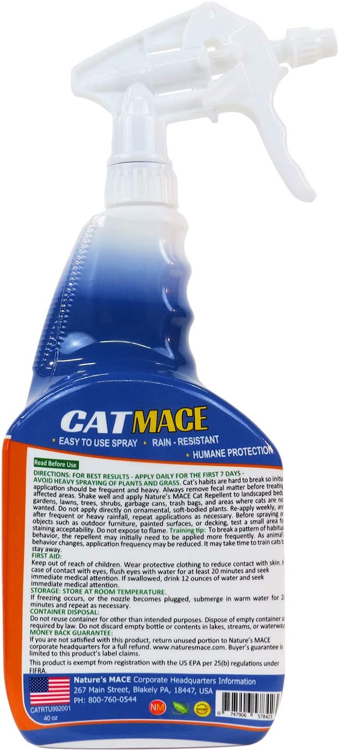 Nature's Mace Cat Repellent 40oz Spray/Treats 1,000 Sq. Ft. / Keep Cats Out of Your Lawn and Garden/Train Your Cat to Stay Out of Bushes/Safe to use Around Children & Plants
