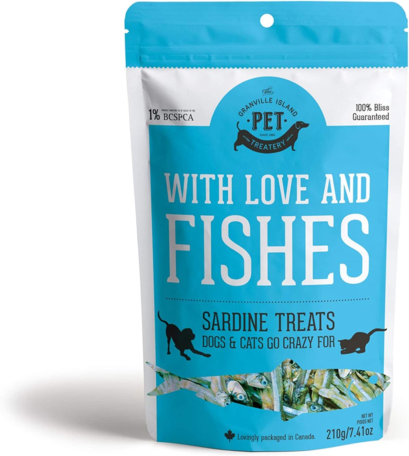 The Granville Island Pet Treatery Pure Proteins with Love and Fishes Sardine Treats for Dogs & Cats