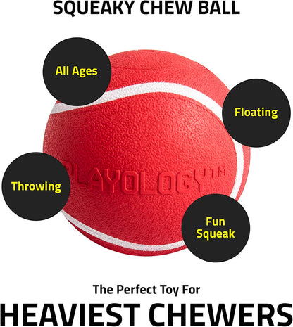 Playology Squeaky Chew Ball Dog Toy Beef Scent, Small, Red