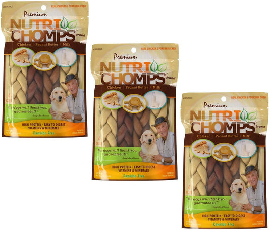 Nutri Chomps (3 Pack Large 6" Twists Rawhide-Free, Assorted Flavor - 4 Count for a Total of 12 Twists