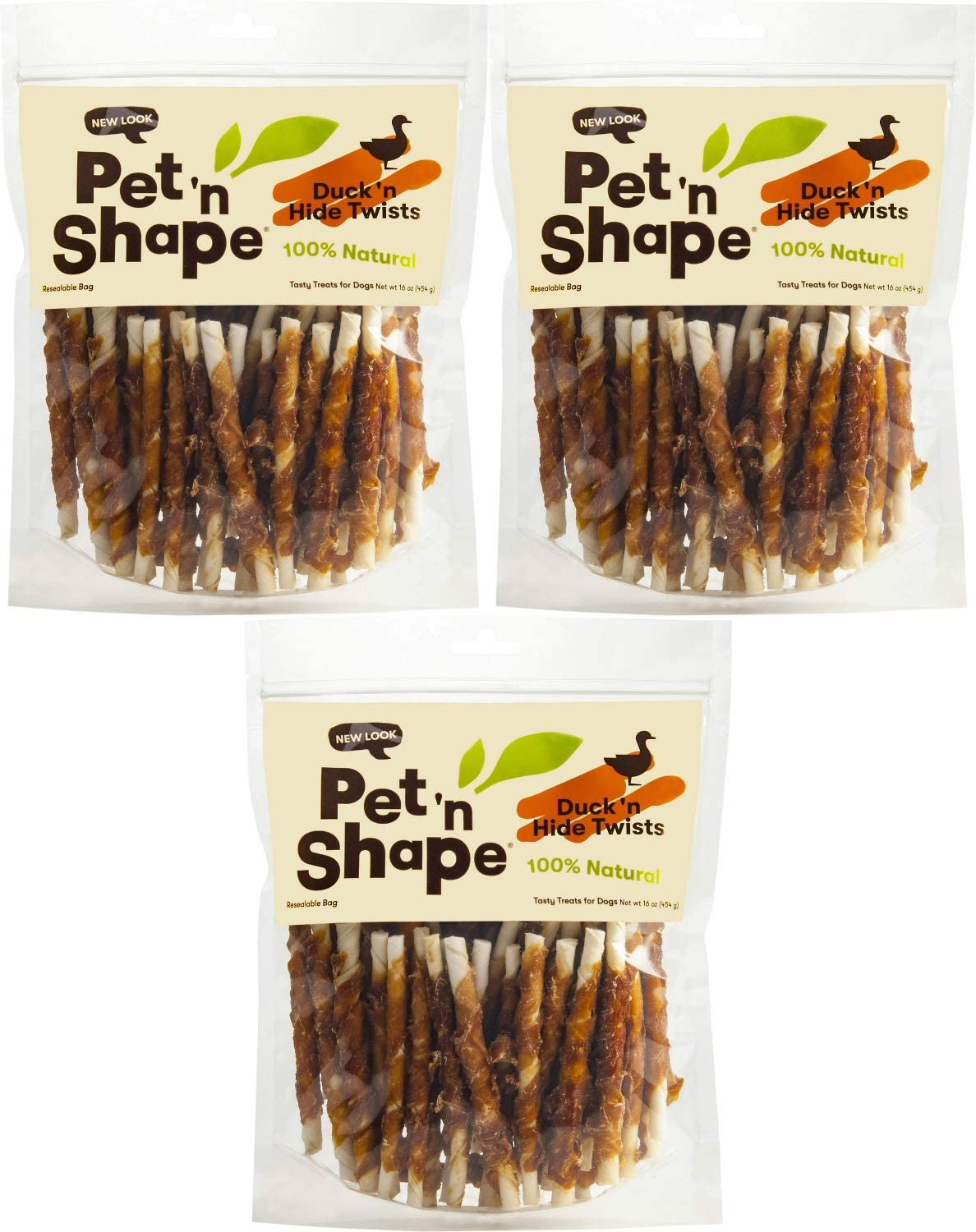 Pet 'n Shape Duck Hide Twists Dog Treats, 16 Ounces, 3 Pack