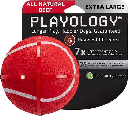 Playology Squeaky Chew Ball Dog Toy, for Extra Large Dogs (50lbs and Up) - for Heaviest Chewers - Engaging All-Natural Scented Toy - Non-Toxic Materials