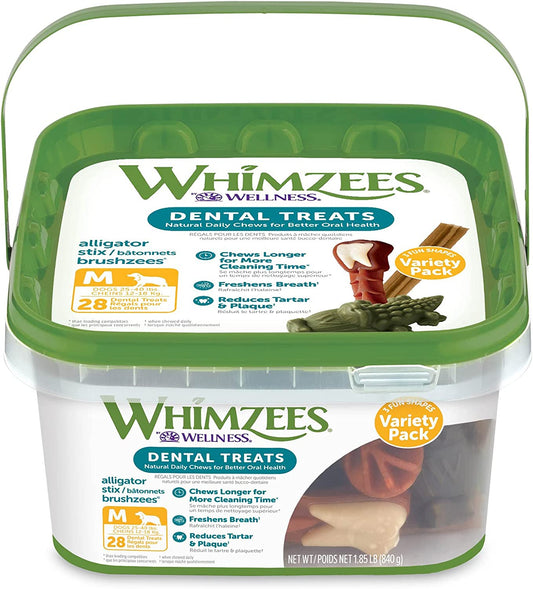 Whimzees Natural Grain-Free Dog Dental Chews, Daily Oral Care Treats, Long Lasting, Freshens Breath, Reduces Tartar & Plaque, for Medium Dogs (25-40 lbs)