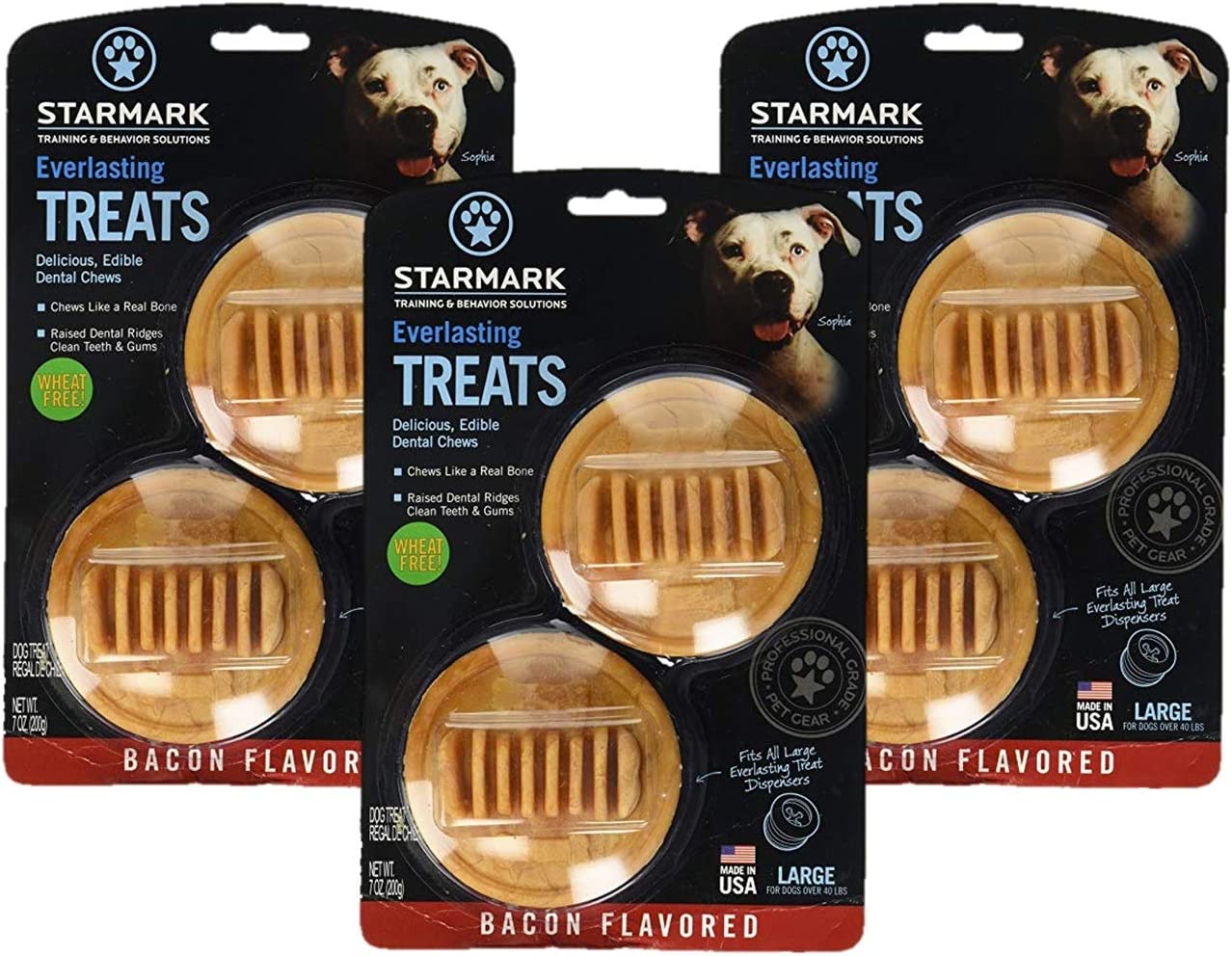(3 Pack) Star Mark Everlasting Bacon Dog Dental Chews, Large
