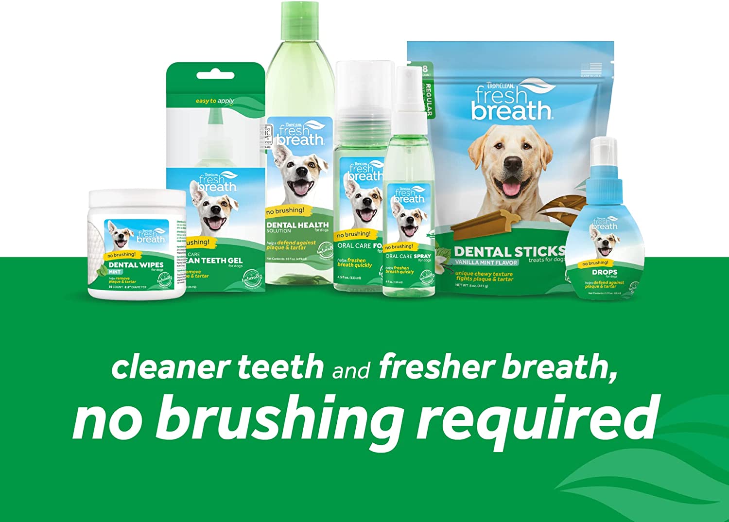 TropiClean Fresh Breath Oral Care Water Additive for Dogs 16oz Dog Breath Freshener Plaque and Tartar Defense No Toothbrush Required