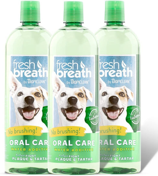 Tropiclean Fresh Breath Plaque Remover Pet Water Additive 33.8oz (Pack of 3) - Packaging may vary