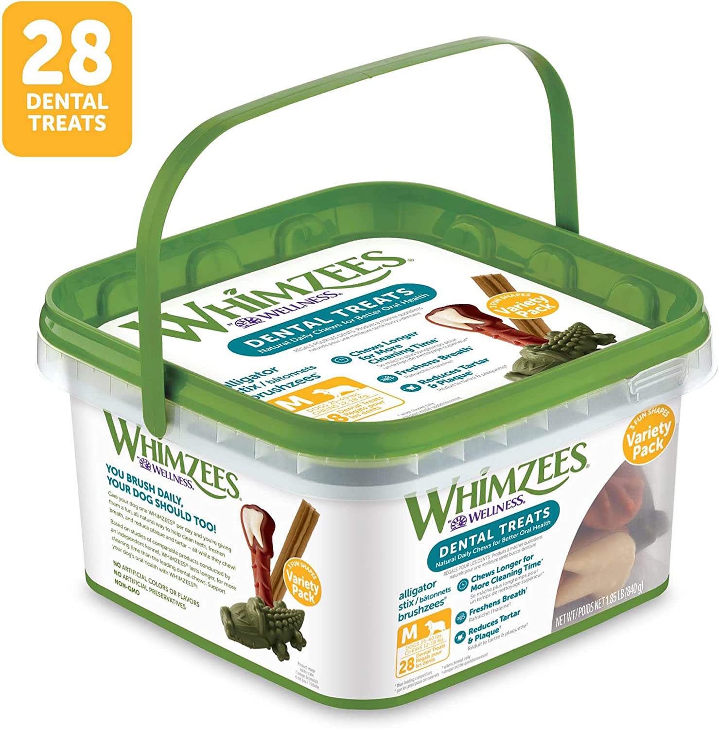 Whimzees Natural Grain-Free Dog Dental Chews, Daily Oral Care Treats, Long Lasting, Freshens Breath, Reduces Tartar & Plaque, for Medium Dogs (25-40 lbs)