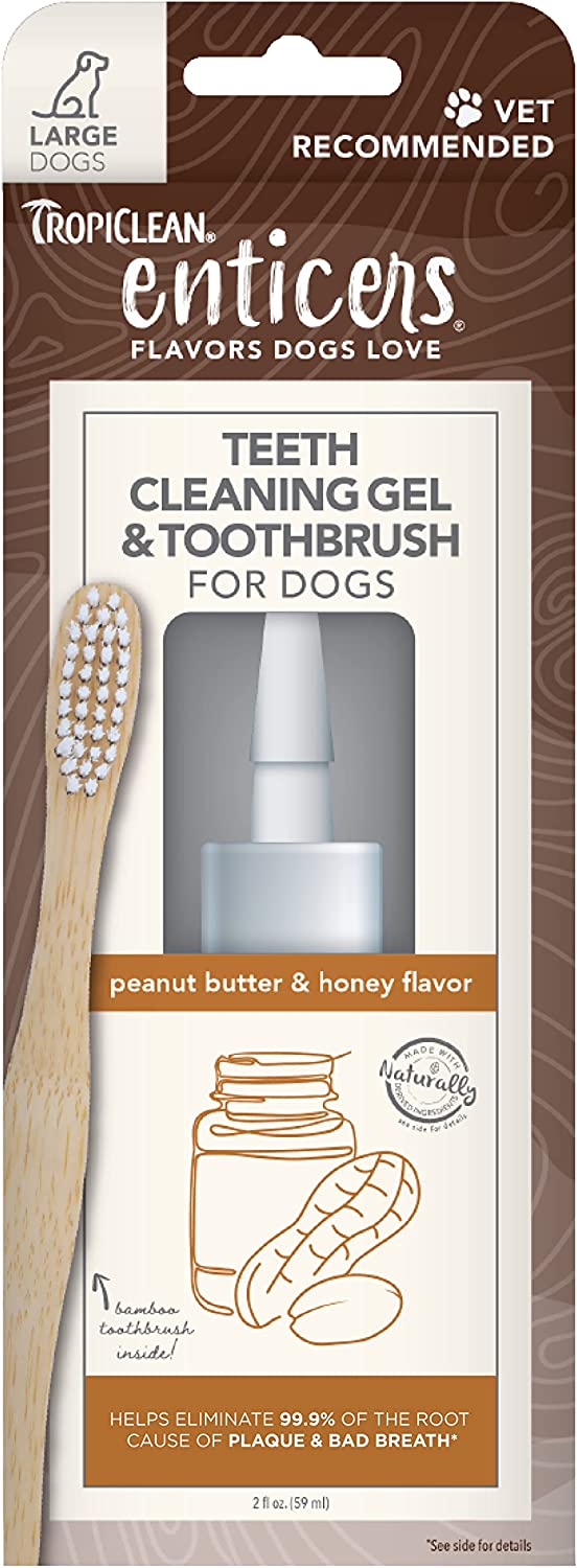 TropiClean Enticers Teeth Cleaning Gel for Dogs - Dental Gel - Helps Fight Plaque & Bad Breath - Flavors Dogs Love - No Brushing Required
