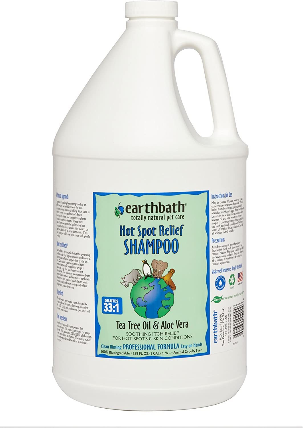 earthbath Hot Spot Relief Pet Shampoo, Tea Tree Oil & Aloe Vera, 128oz – Soothes Hot Spots & Skin Conditions – Made in USA