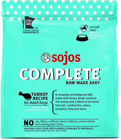 Sojos Complete Turkey Recipe Adult Grain-Free Freeze-Dried Raw Dog Food, 7 Pound Bag