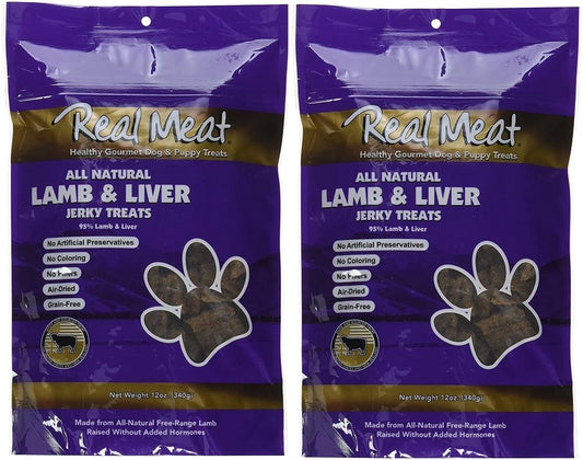 The Real Meat Company 2 Pack of Jerky Treats for Dogs, 12 Ounces each, All Natural Lamb and Liver
