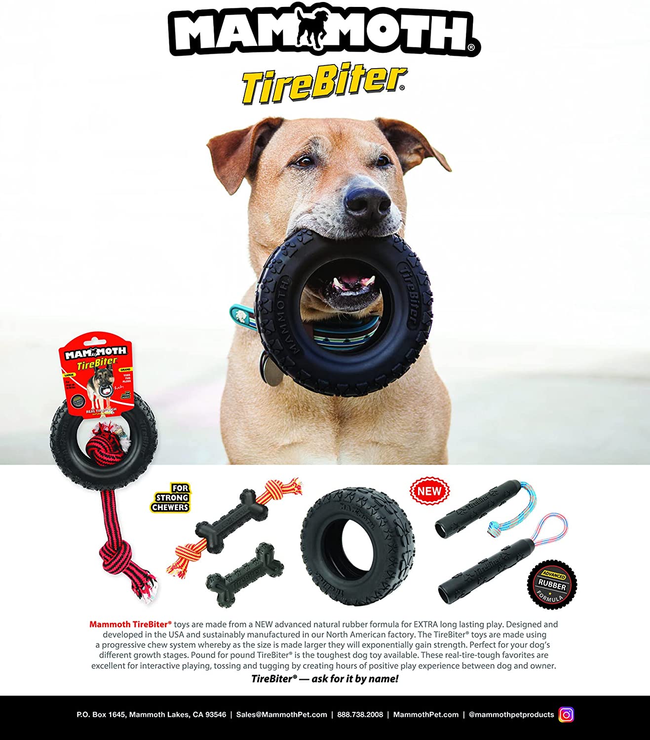 Mammoth TireBiterII Rubber Dog Toys - Natural Rubber Dog Toys for Extreme Chewers – Dog Toys for Extra Long Interactive Play – Aggressive Chewer Toys