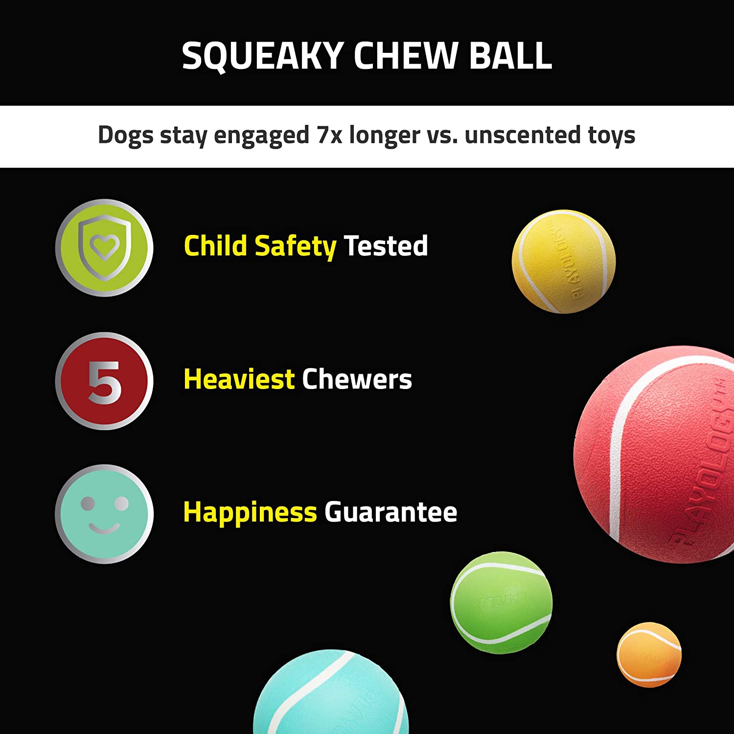Playology Squeaky Chew Ball Dog Toy Beef Scent, Small, Red