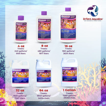 DrTim’s Aquatics Re-Fresh for Reef Aquariums – 100% Natural Fish Tank Sanitizer & Revitalizer Conditioner Solution for Fresh, Crystal-Clear, Sparkling Water - Size 4 oz - Treats 240 gal