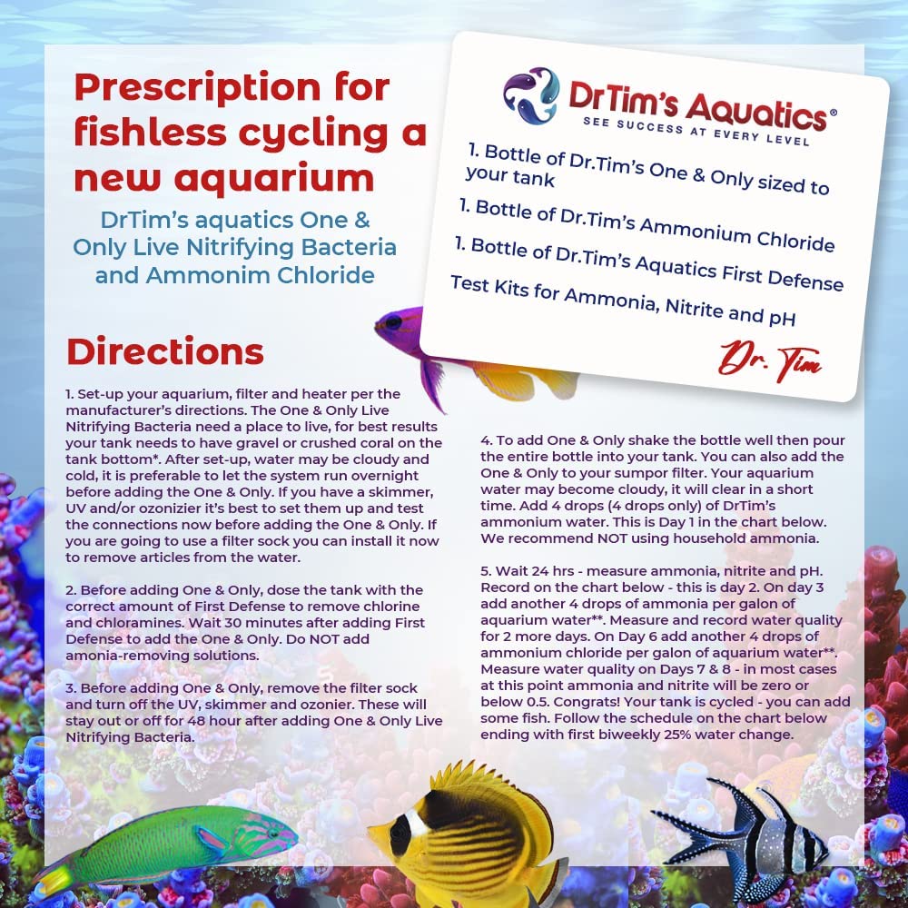 DrTim’s Aquatics Saltwater One & Only Live Nitrifying Bacteria  – Eliminate New Tank Syndrome for New Fish Tanks, Aquariums, & Water Filtering & Treatment - Treats 120gal - 8oz
