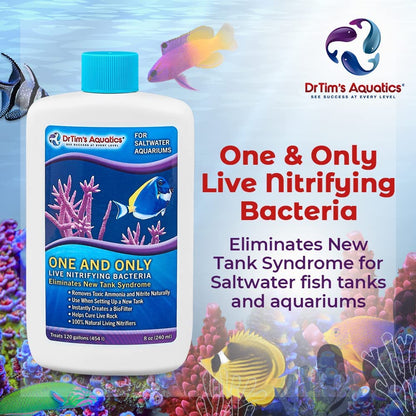 DrTim’s Aquatics Saltwater One & Only Live Nitrifying Bacteria  – Eliminate New Tank Syndrome for New Fish Tanks, Aquariums, & Water Filtering & Treatment - Treats 120gal - 8oz