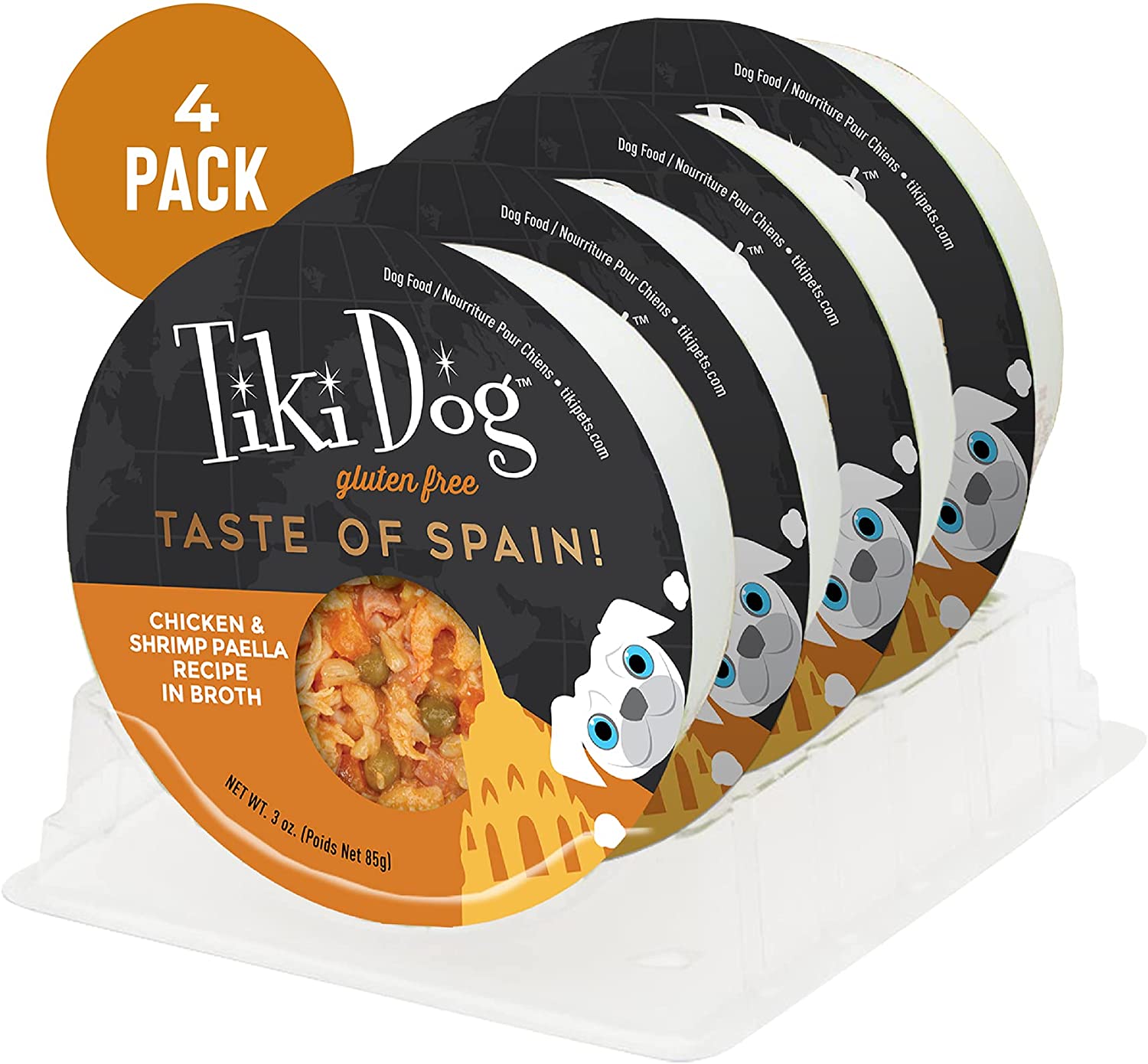 Tiki Dog Taste of The World Wet Food Restaurant Inspired Meal, Spanish Paella with Chicken & Shrimp 4 Cups, 3 oz.