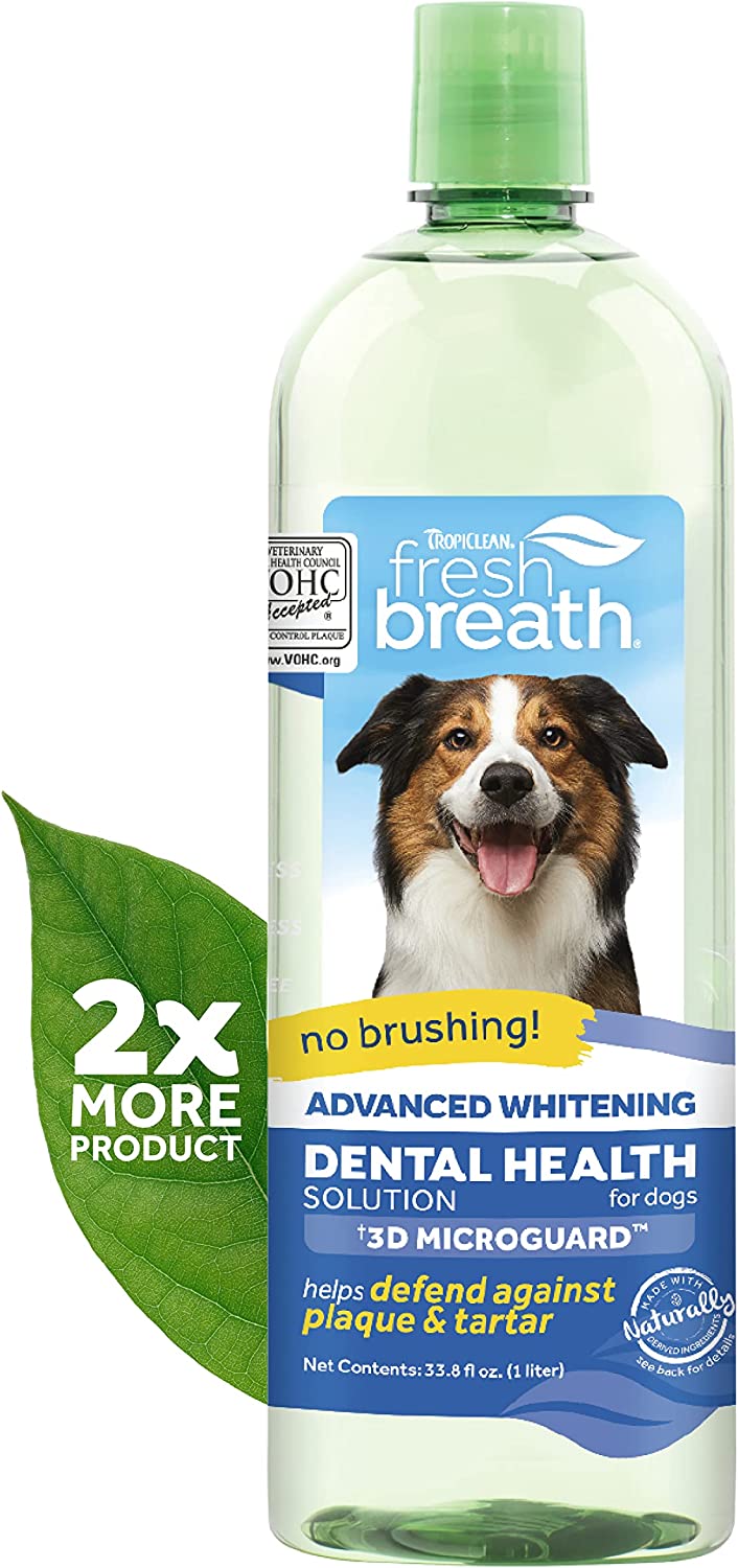 TropiClean Fresh Breath Oral Care Water Additive for Dogs - Dog Breath Freshener - Plaque & Tartar Defense - No Toothbrush Required