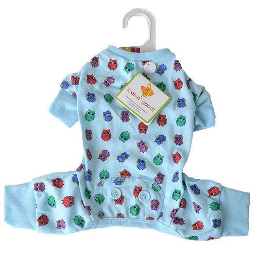 Lookin Good Owl Print Dog Pajamas - Blue