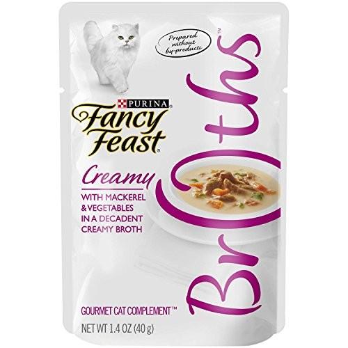 Fancy Feast Broths for Cats Mackerel & Vegetables in A Decadent Creamy Broth - Pack of 16, 1.4 Oz. Ea.