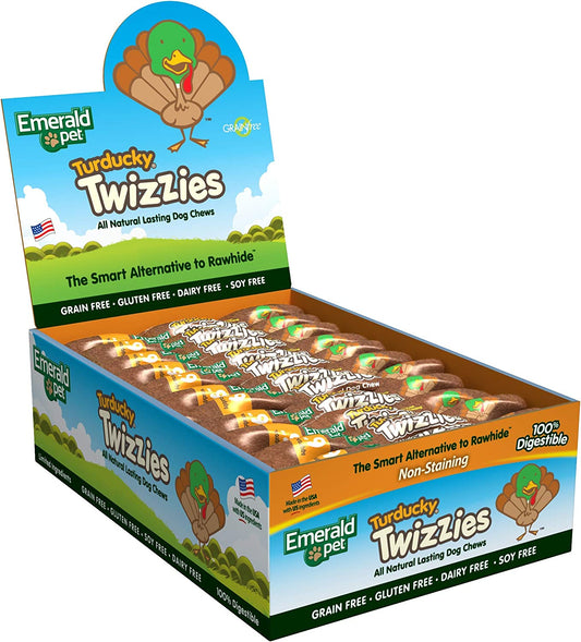 Emerald Pet Twizzies Rawhide Free 100% Digestible Natural Dog Lasting Chew Treats, Made in USA Turducky (Turkey Duck), 30 count box