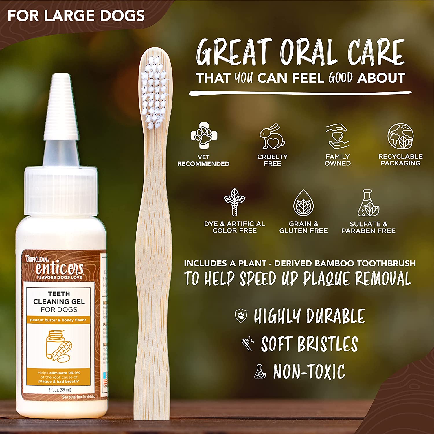 TropiClean Enticers Teeth Cleaning Gel for Dogs - Dental Gel - Helps Fight Plaque & Bad Breath - Flavors Dogs Love - No Brushing Required