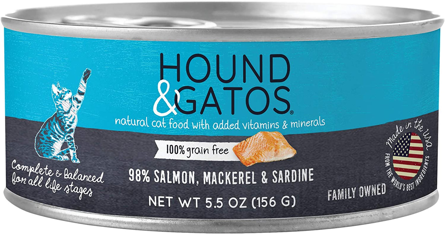 Hound & Gatos Natural Wet Cat Food, 98% Meat, Fish or Poultry Recipes, For All Life Stages, Made in the USA