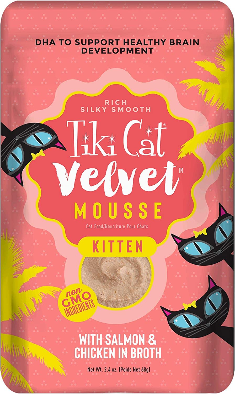 Tiki Cat Velvet Mousse w/Salmon & Chicken in Broth Wet Kitten Food, 2.4 Ounce