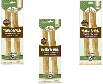 Nothing to Hide Natural Rawhide Alternative Large 10'' Rolls for Dogs - 3 Pack (6 Chews) Premium Grade Easily Digestible Chews - Great for Dental Health by Fieldcrest Farms