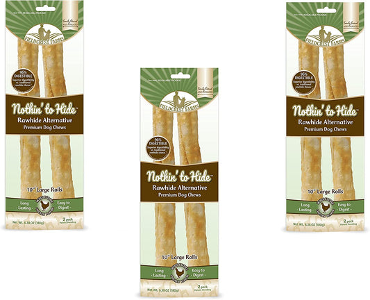 Nothing to Hide Natural Rawhide Alternative Large 10'' Rolls for Dogs - 3 Pack (6 Chews) Premium Grade Easily Digestible Chews - Great for Dental Health by Fieldcrest Farms