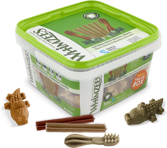 Whimzees Natural Dental Dog Chew Long lasting, Variety Box Mixed Shapes, Small, 56 Pieces